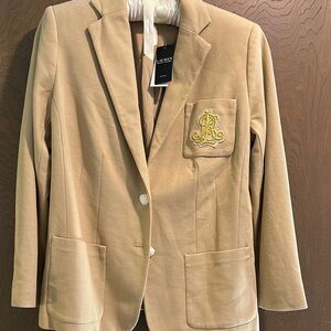 Ralph Lauren Camel Blazer with Gold Crest